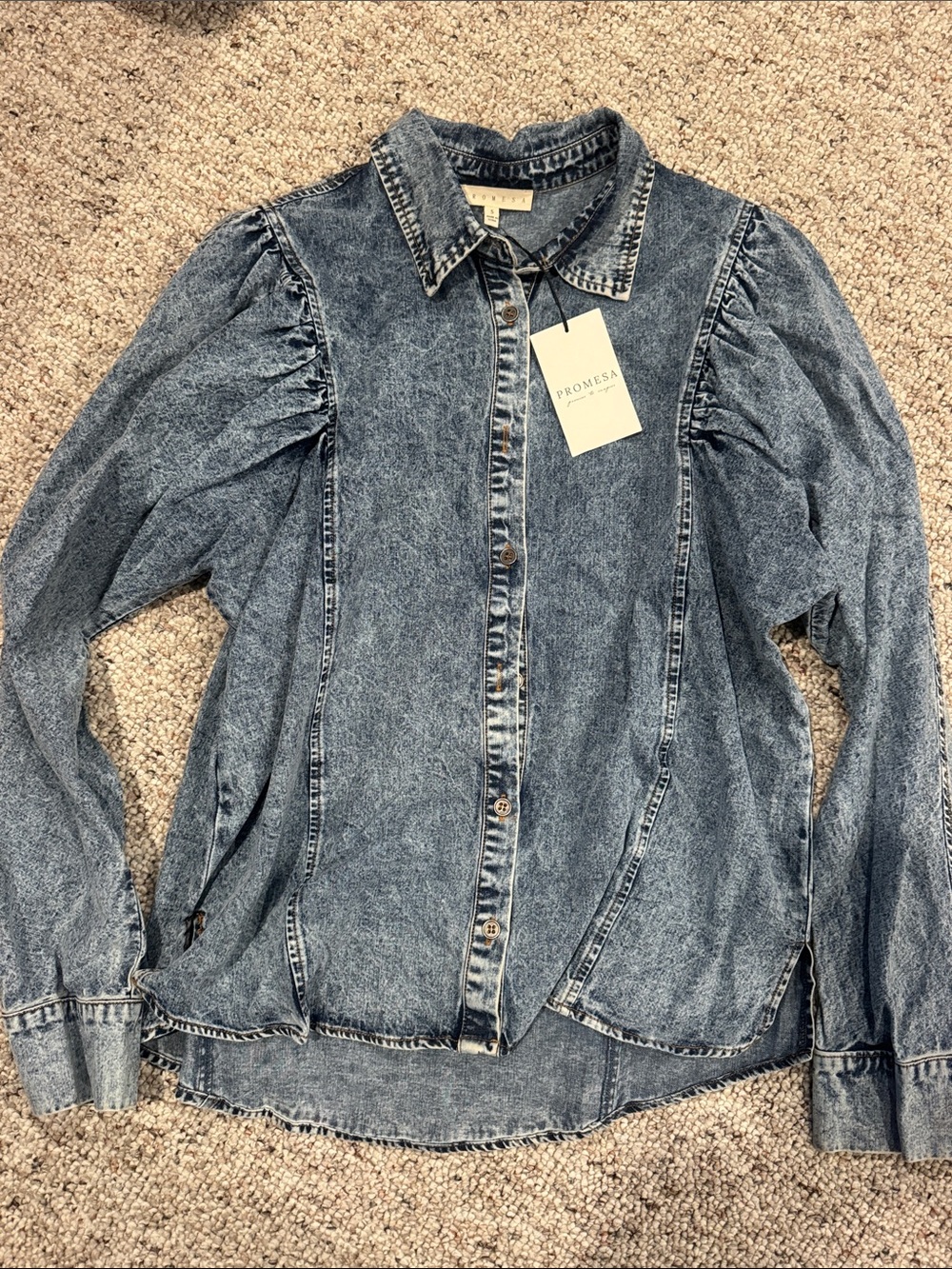Promesa Washed Denim Button-Down Shirt in Faded Blue